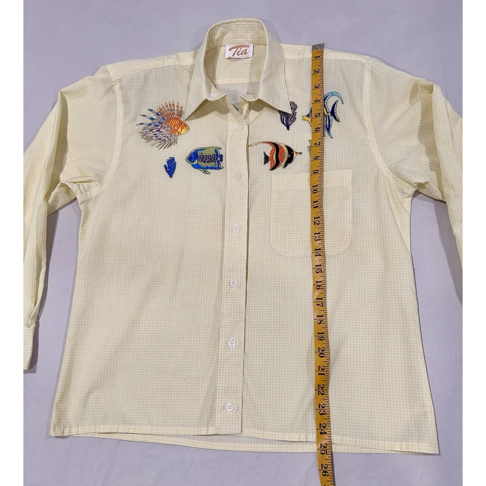 Tia Designs Pompano Beach Vintage Yellow Gingham Sea Life Appliques Small Blouse - Picture 7 of 13